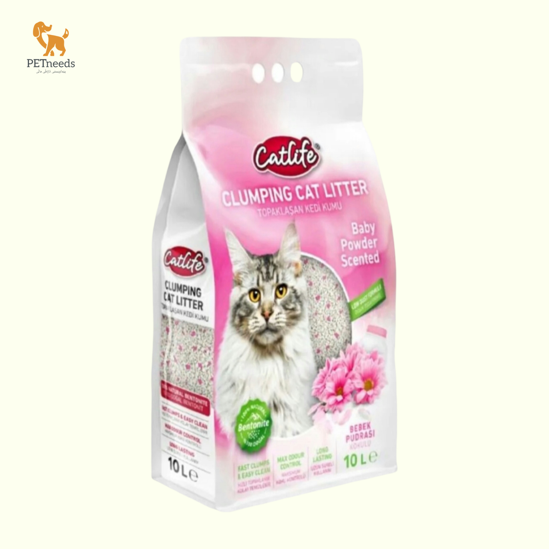 رمل قطط كات لايف، 10 لتر، بودرة أطفال
